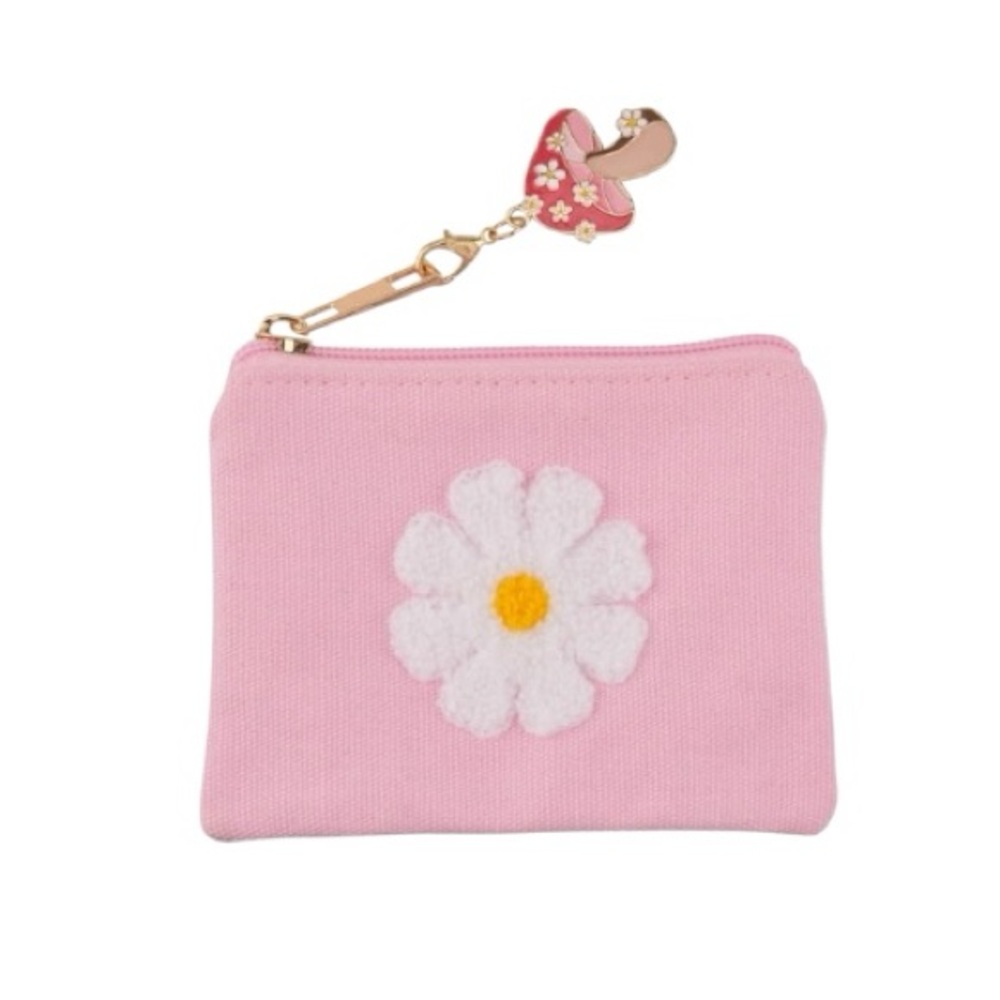 Pink Daisy Coin Pouch with Mushroom Charm Keychain - Picture 7 of 9
